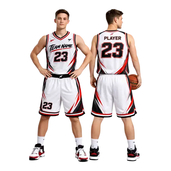 Custom white basketball jerseys with color trim team