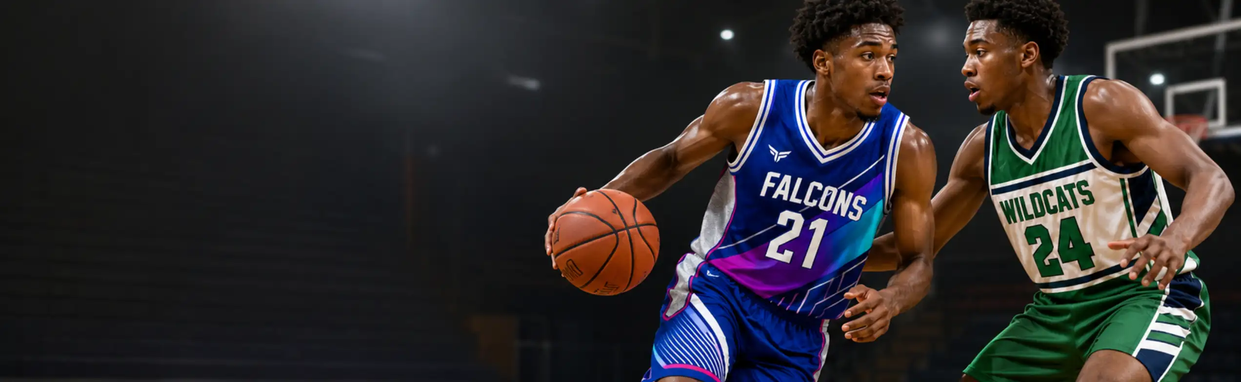 Sublimated basketball jerseys with team logo and player numbers